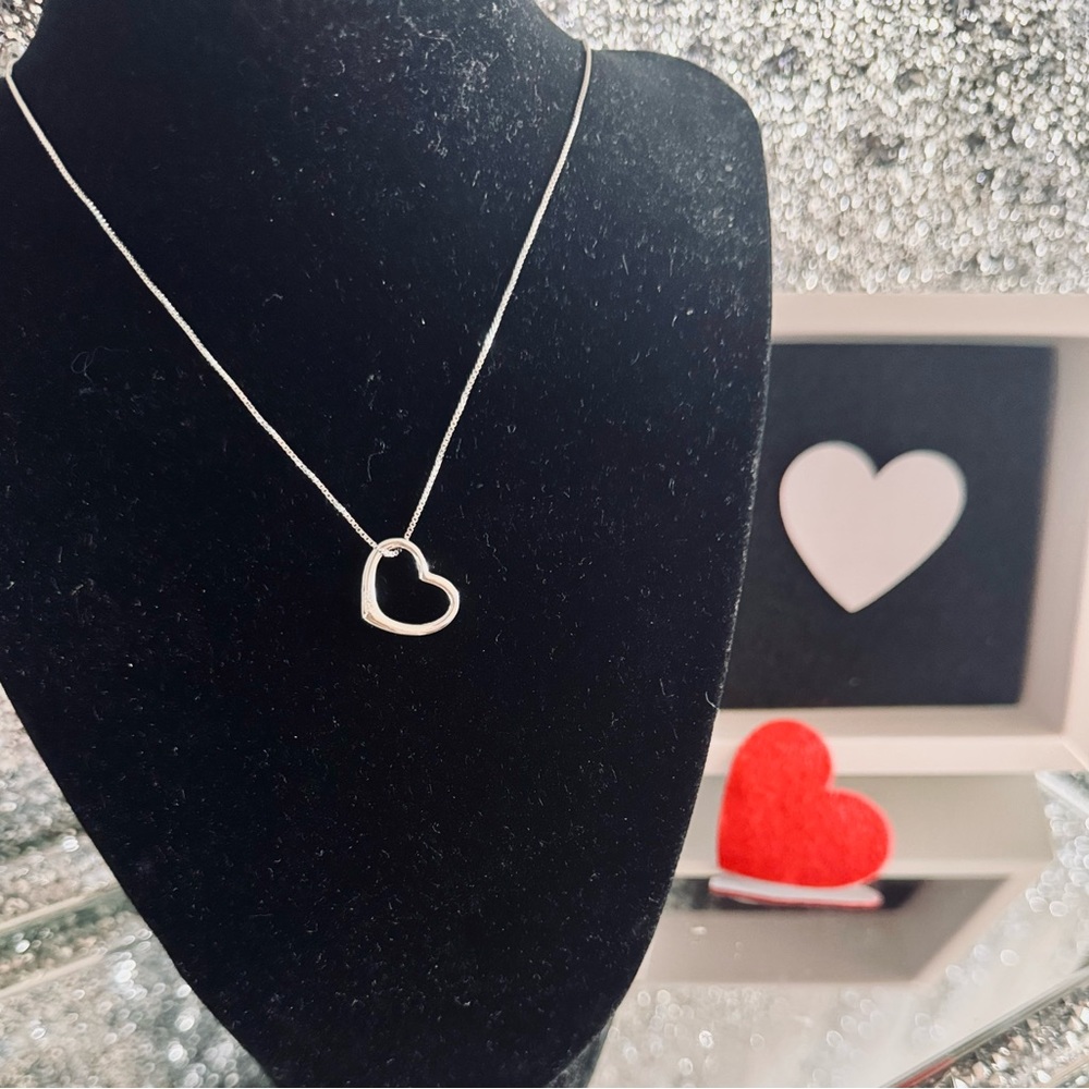 Designer style open heart necklace with Silver/ Rhodium-Plated.